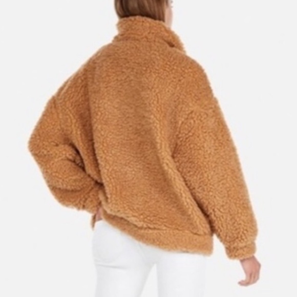 Express Camel Cozy Teddy Jacket Brown Tan Sherpa  Fleece Oversized Zip Size XS - Picture 5 of 14